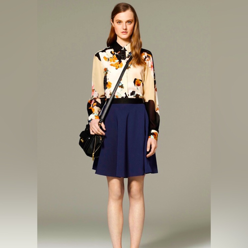 3.1 Phillip Lim for Target Navy A-Line Back Zip Skirt with Satin Waistband Sz 4